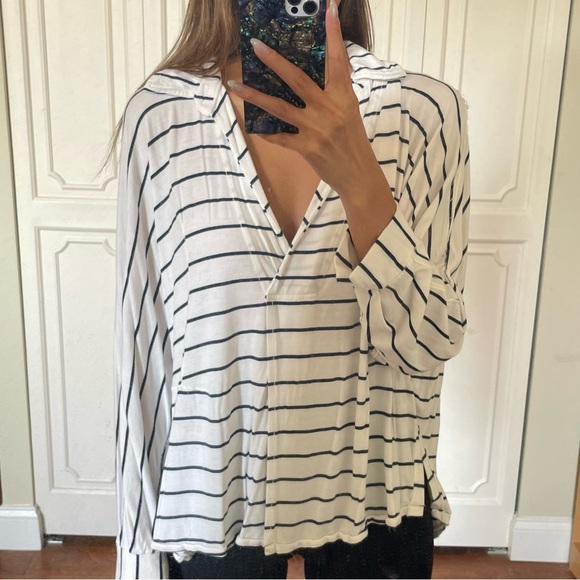 Free People Split Front Striped Shirt - Picture 2 of 5